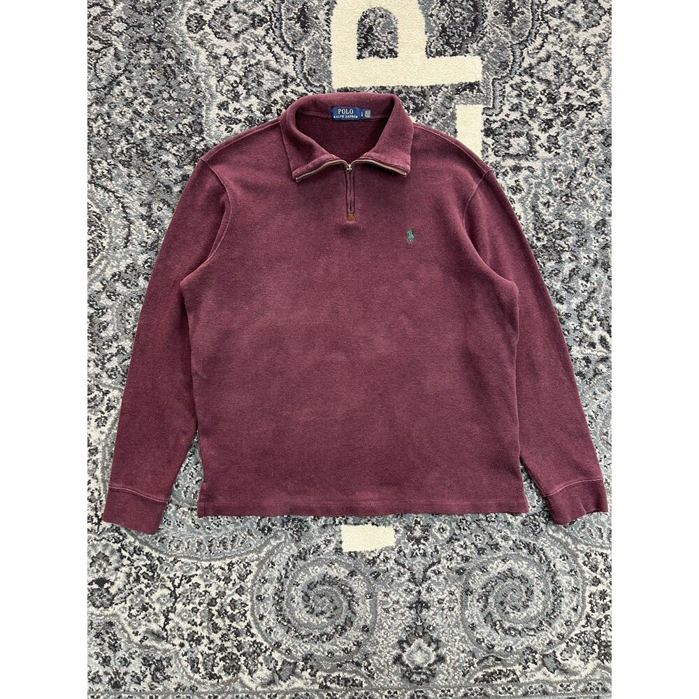 POLO RALPH LAUREN ESTATE RIB 1/4 ZIP PULLOVER SWEATER MAROON MENS  LARGE